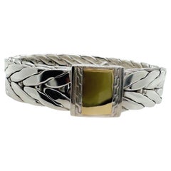 John Hardy Sterling Silver and 18k Modern Chain Silver Wide Men's Bracelet