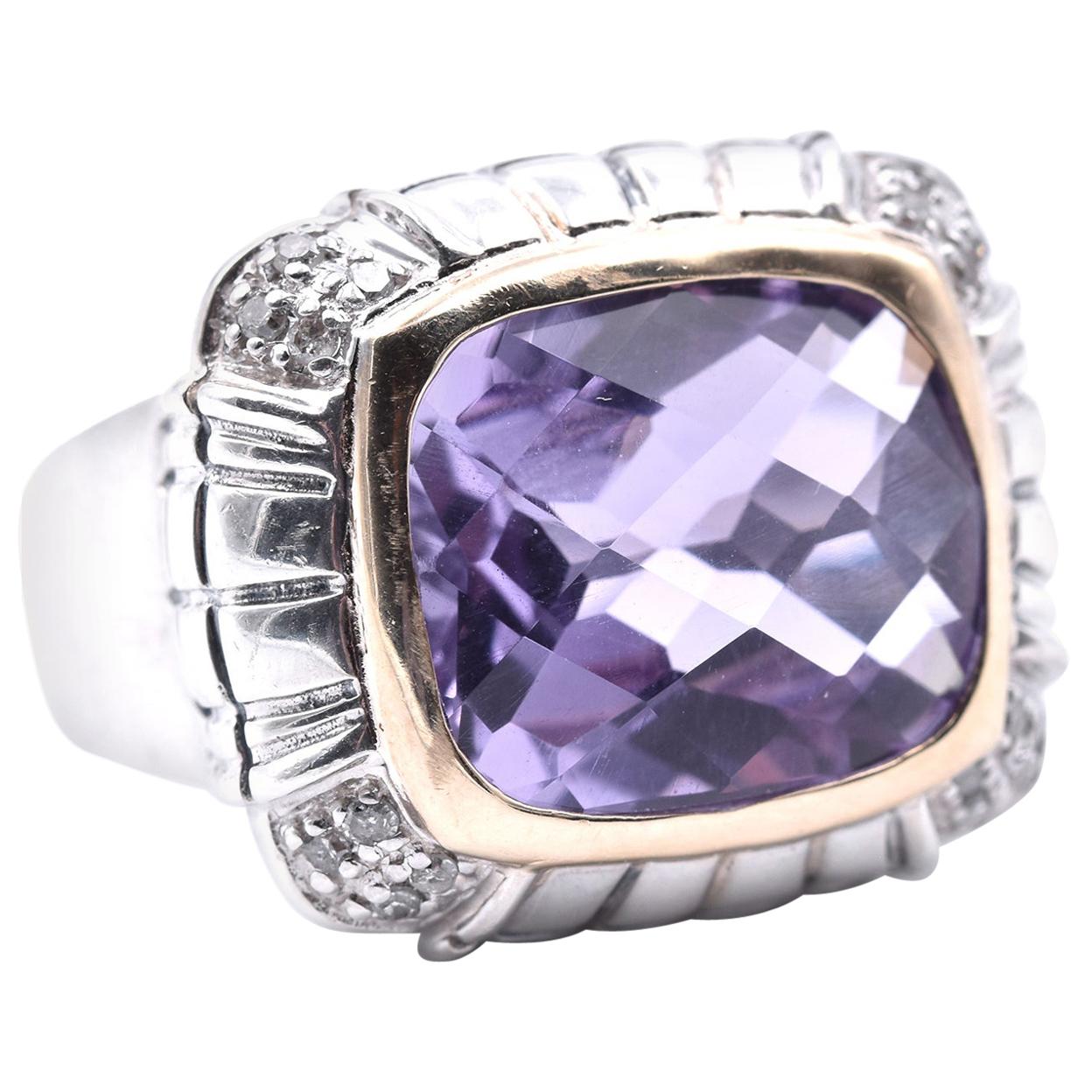 Sterling Silver and 18 Karat Yellow Gold Amethyst and Diamond Ring