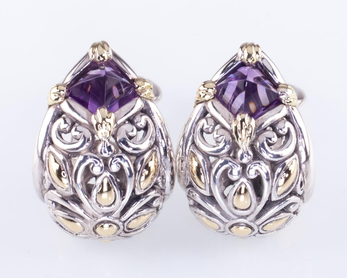 Modern John Hardy Sterling Silver and 18 Karat Gold Batu Amethyst Earring and Pendant