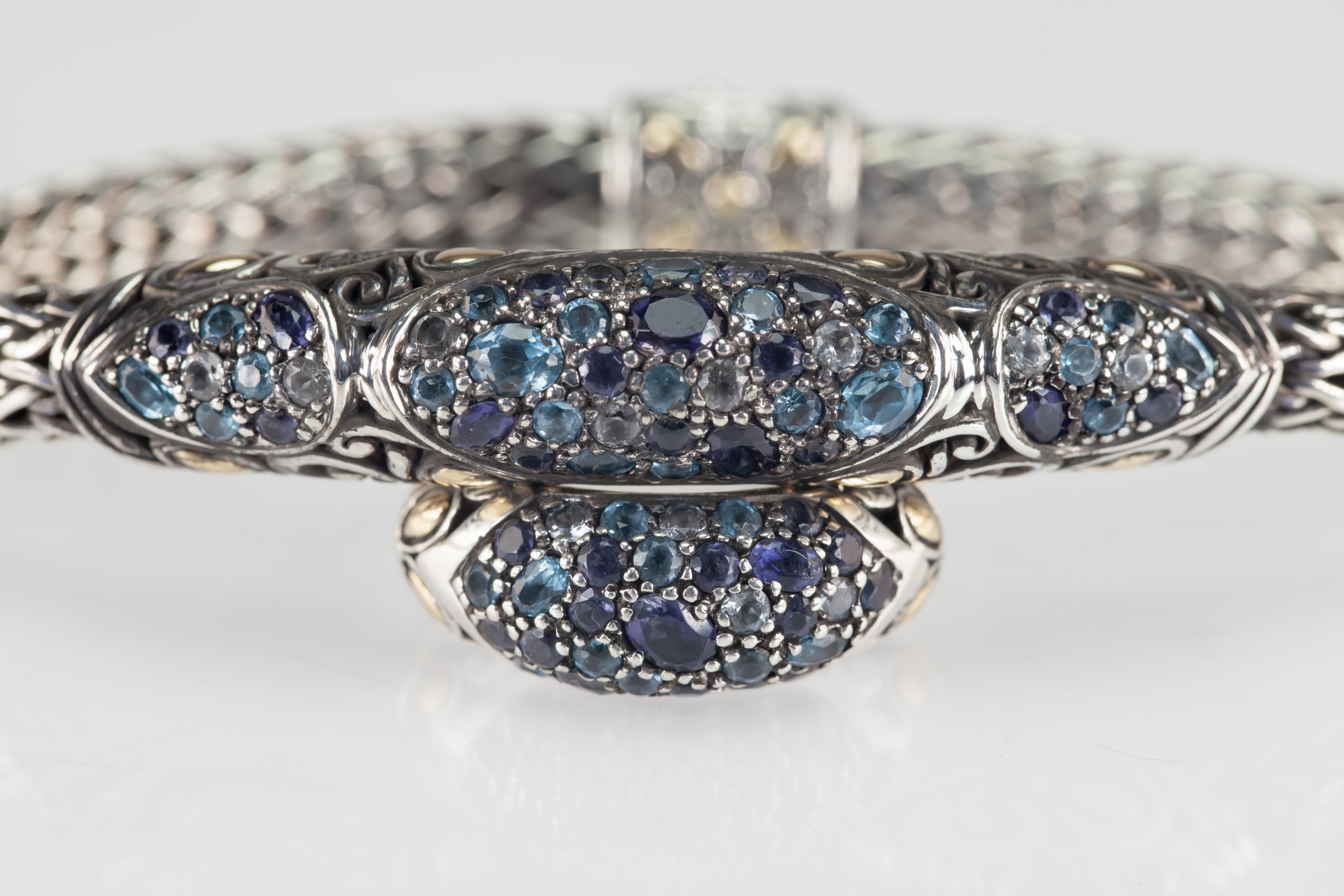 Moderne John Hardy, bracelet et bague en argent sterling et or 18 carats avec pierres coulissantes en vente