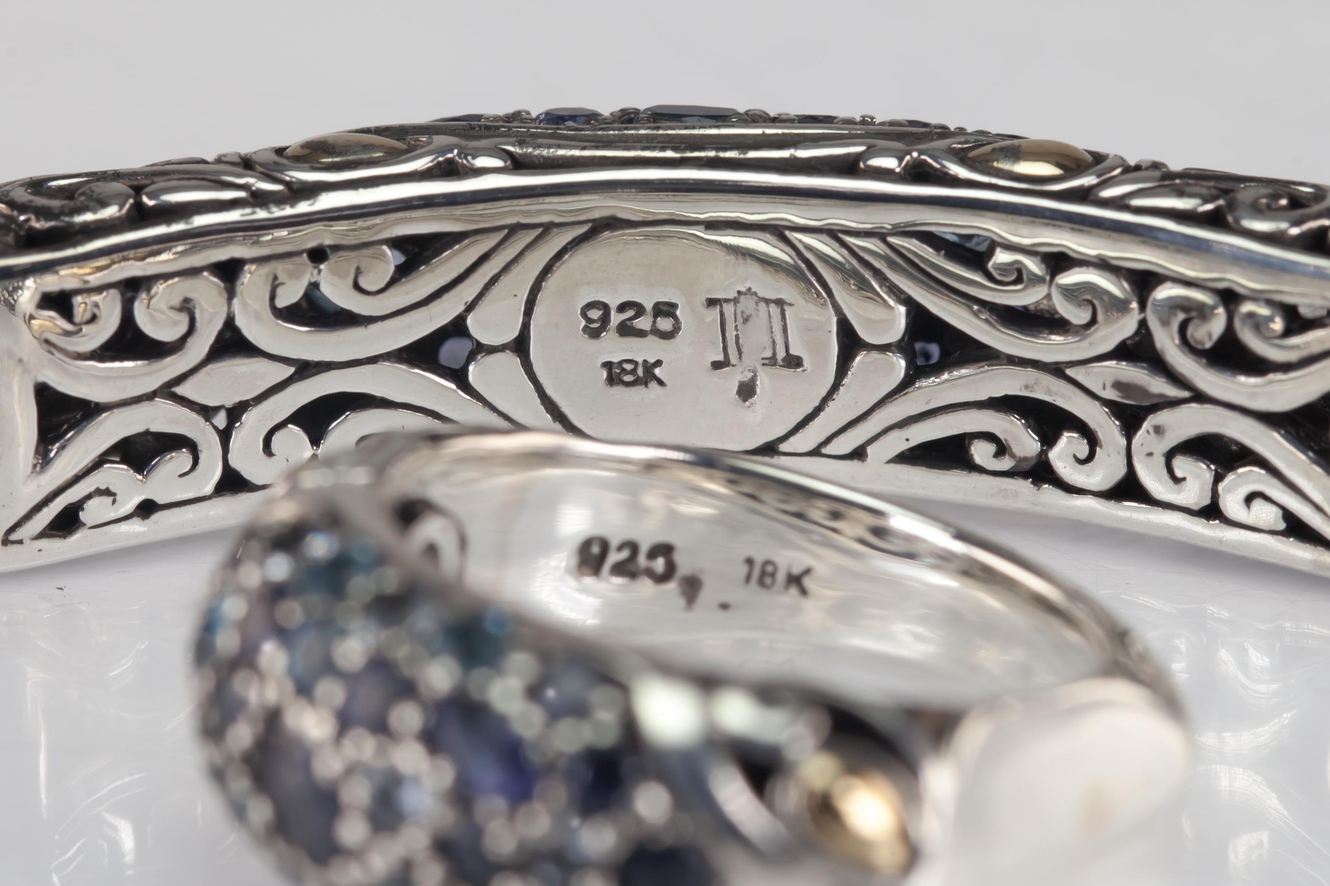 John Hardy, bracelet et bague en argent sterling et or 18 carats avec pierres coulissantes Bon état - En vente à Sherman Oaks, CA