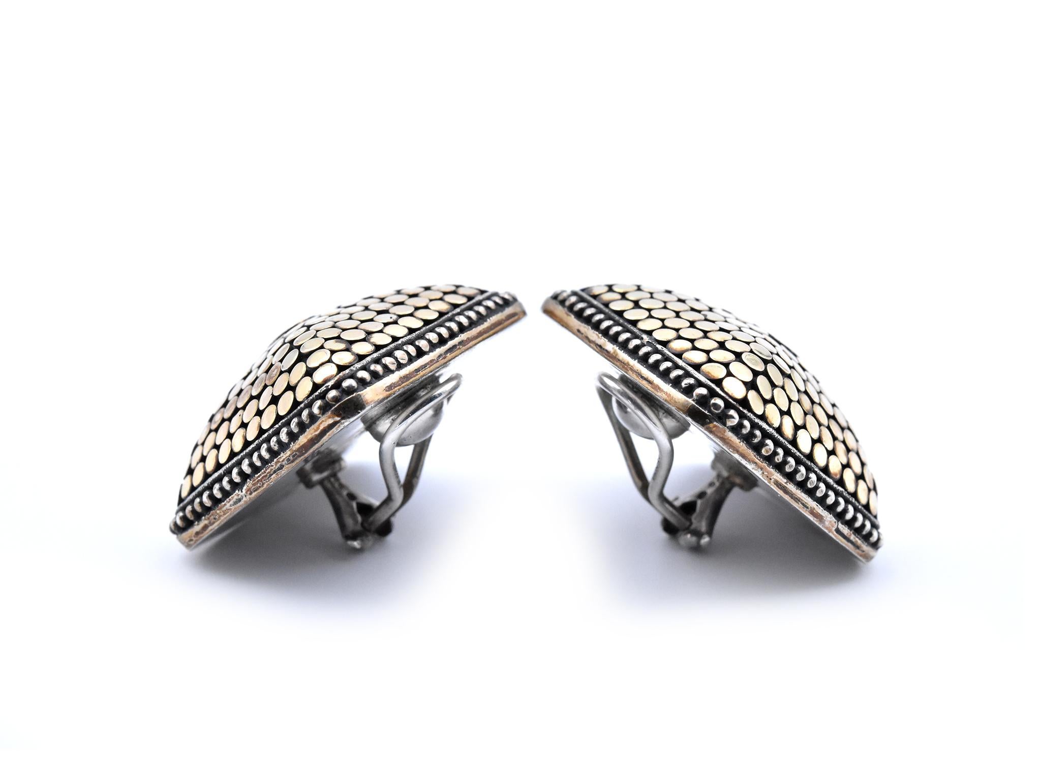 Women's or Men's John Hardy Sterling Silver and 18 Karat Yellow Gold Earrings “Dot Collection”