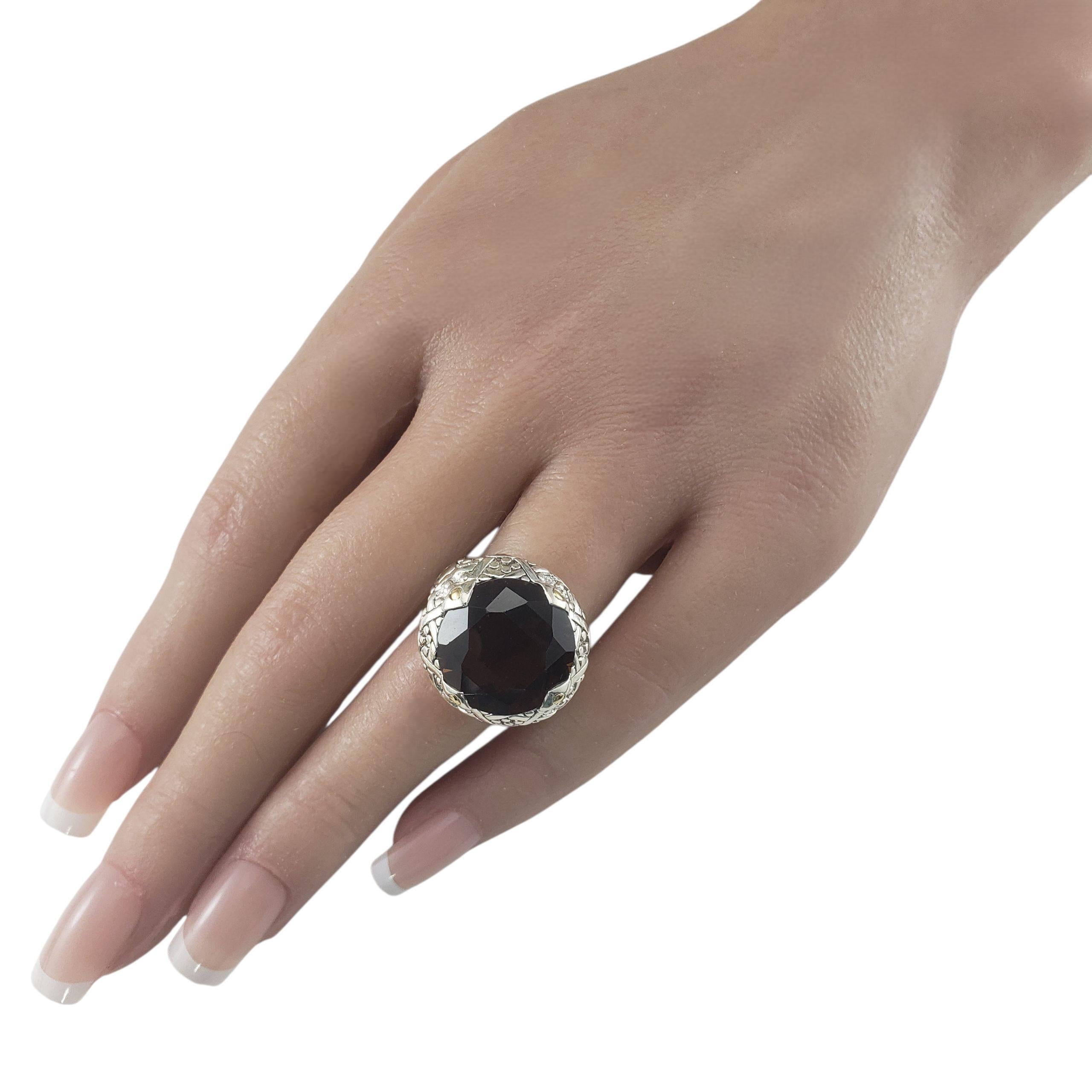 John Hardy Anello in argento sterling e oro giallo 18 carati con quarzo fumé misura 7 #23352 in vendita 2