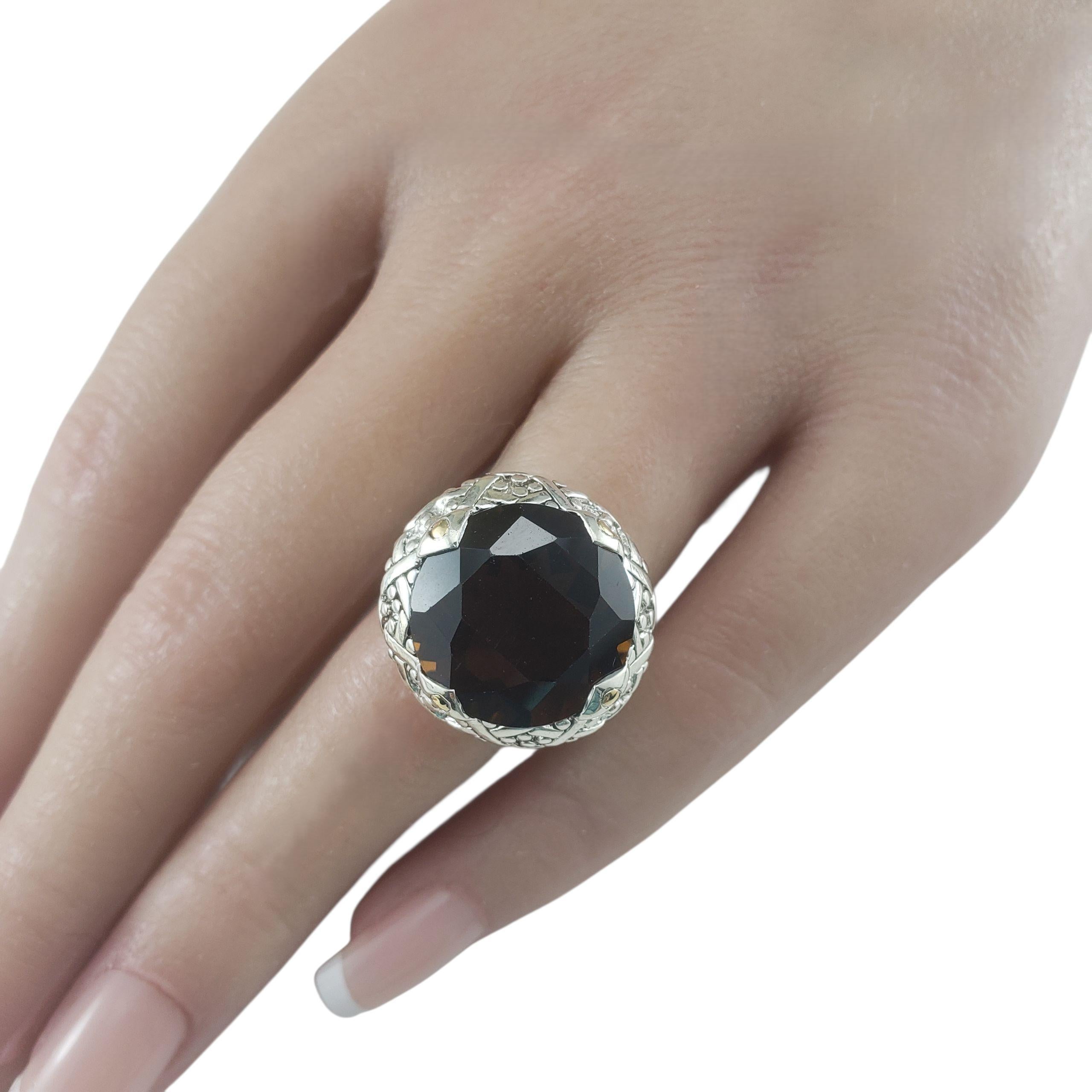 John Hardy Anello in argento sterling e oro giallo 18 carati con quarzo fumé misura 7 #23352 in vendita 3