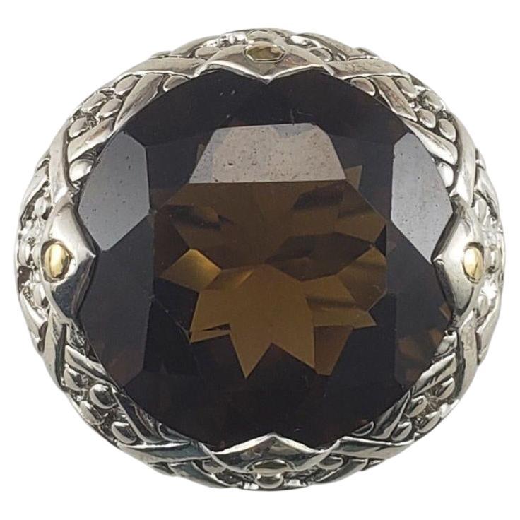 John Hardy Anello in argento sterling e oro giallo 18 carati con quarzo fumé misura 7 #23352 in vendita