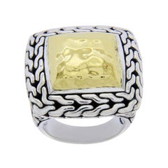 John Hardy Sterling Silver and 22 Karat Gold Classic Chain Men's Ring