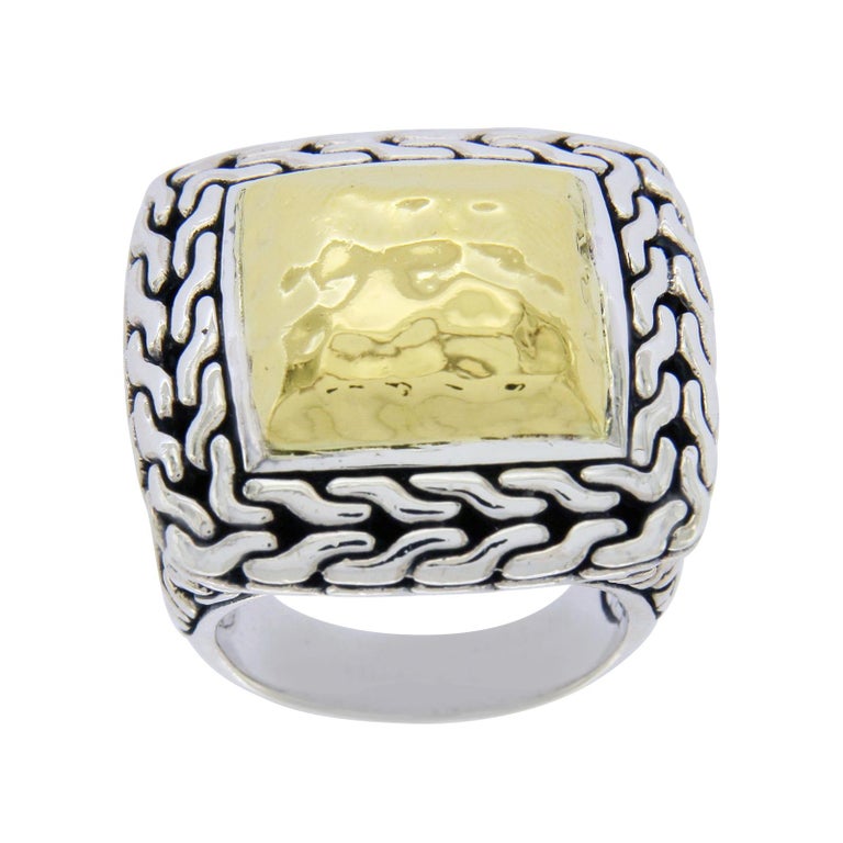 John Hardy Sterling Silver and 22 Karat Gold Classic Chain Men's Ring ...