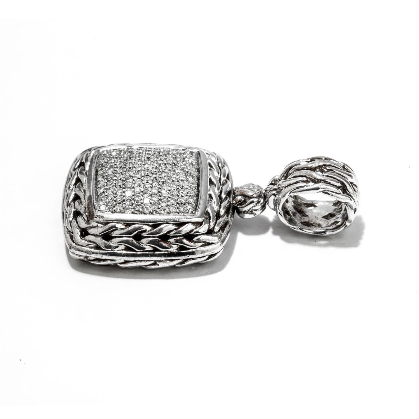 Women's John Hardy Sterling Silver and Diamond Pendant 0.85 Carat For Sale