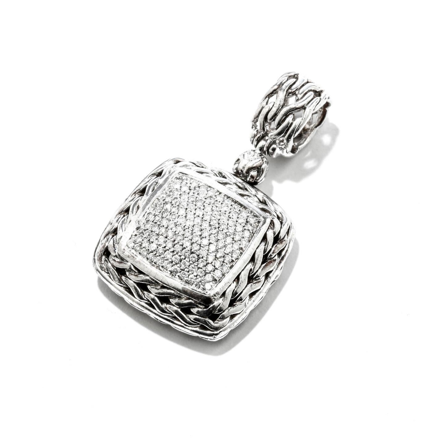 John Hardy Sterling Silver and Diamond Pendant 0.85 Carat For Sale 1