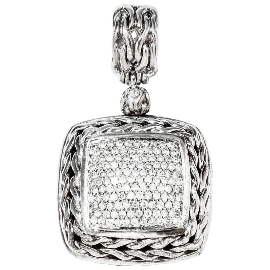 John Hardy Sterling Silver and Diamond Pendant 0.85 Carat For Sale