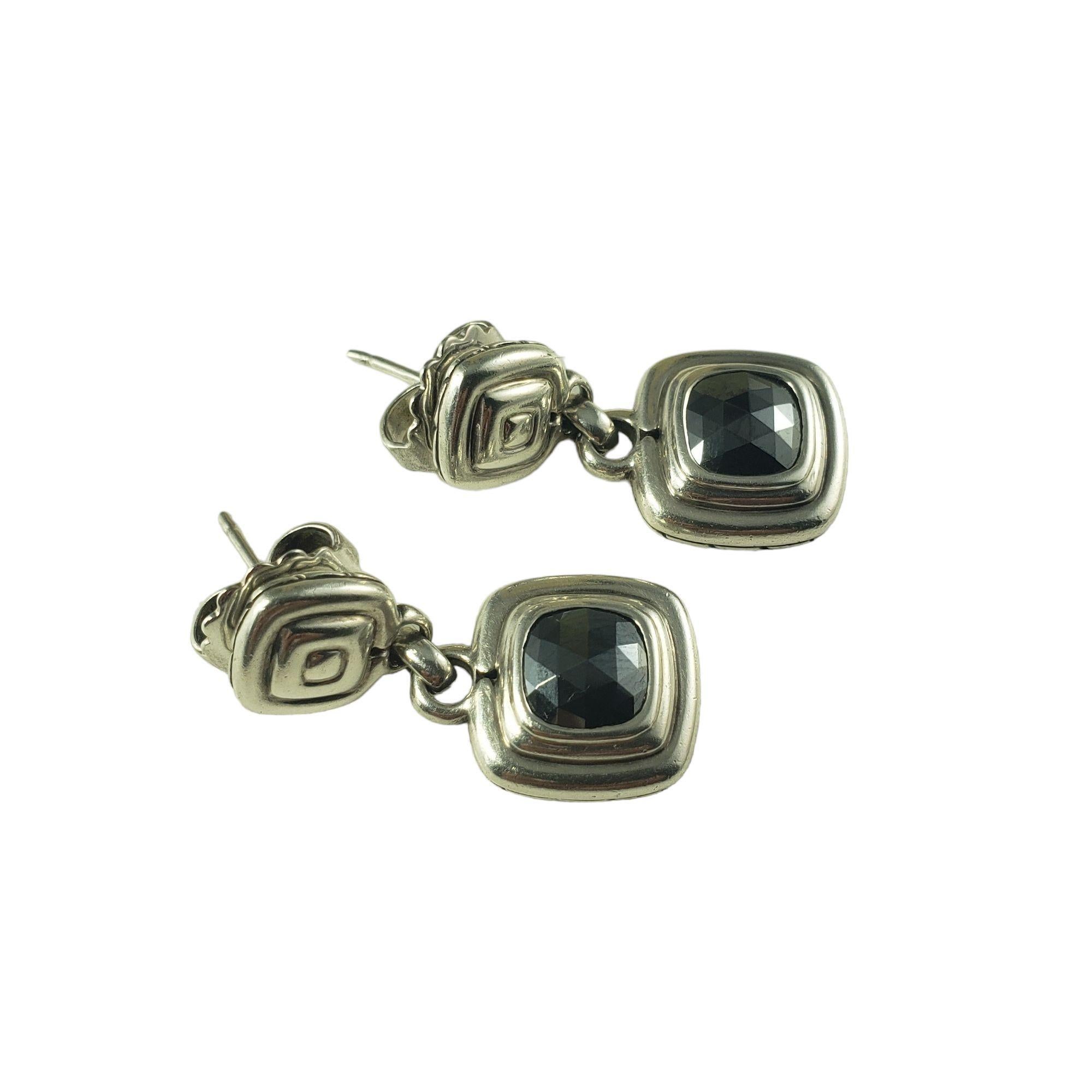 Round Cut John Hardy Sterling Silver and Hematite Drop Earrings #15004 For Sale