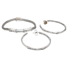 John Hardy - Set di orecchini a cerchio e bracciali in bambù in argento sterling