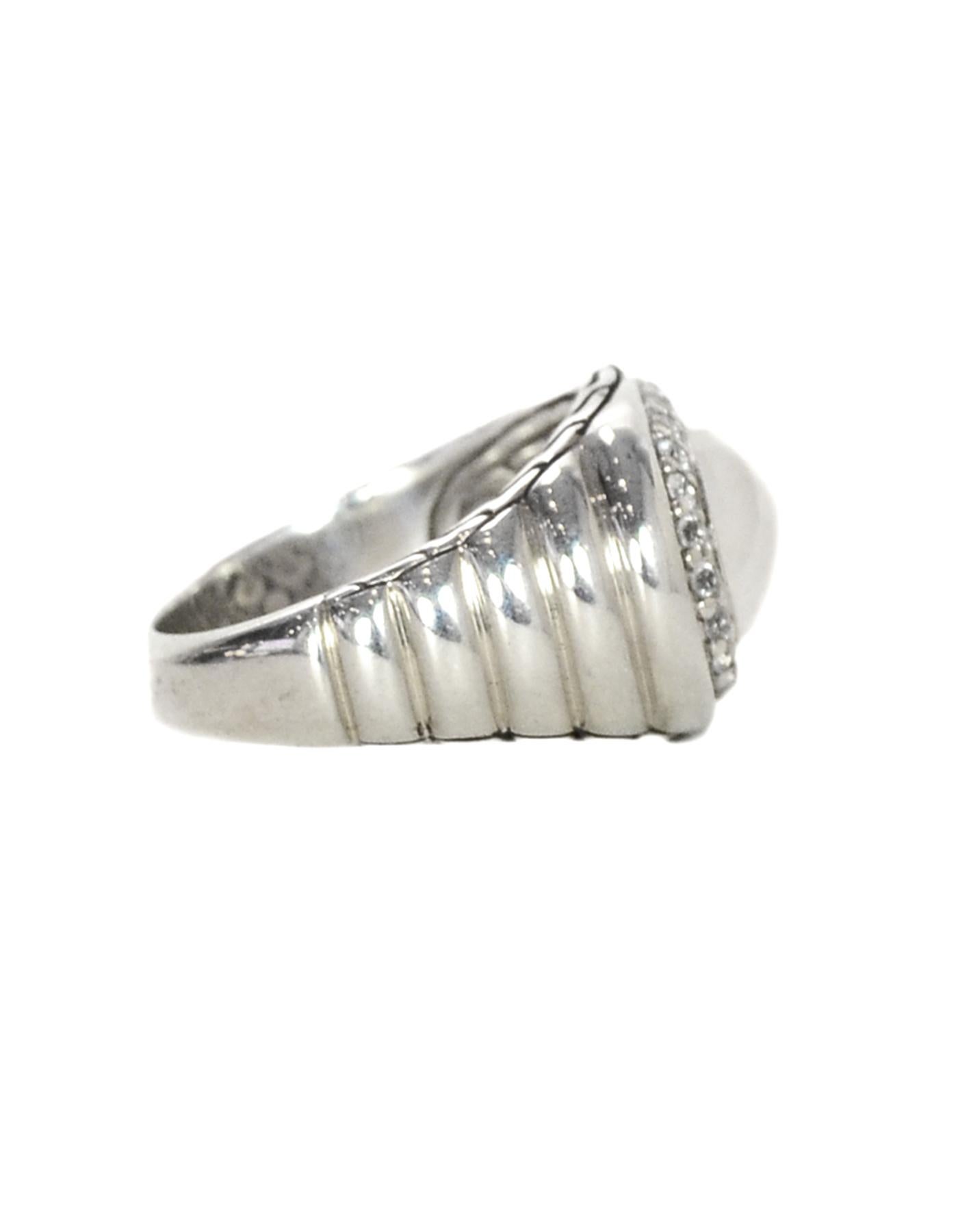 John Hardy Sterling Silver Bedeg Ring W/ Milky Quartz & White Sapphire Sz 7 Damen