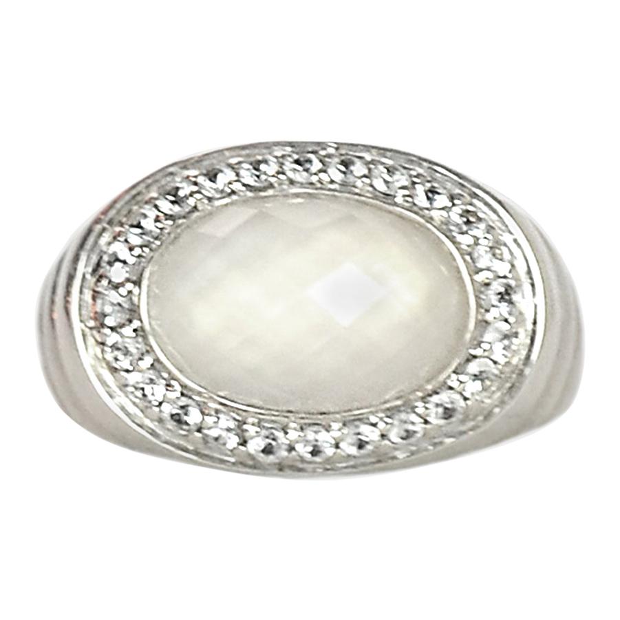 John Hardy Sterling Silver Bedeg Ring W/ Milky Quartz & White Sapphire Sz 7