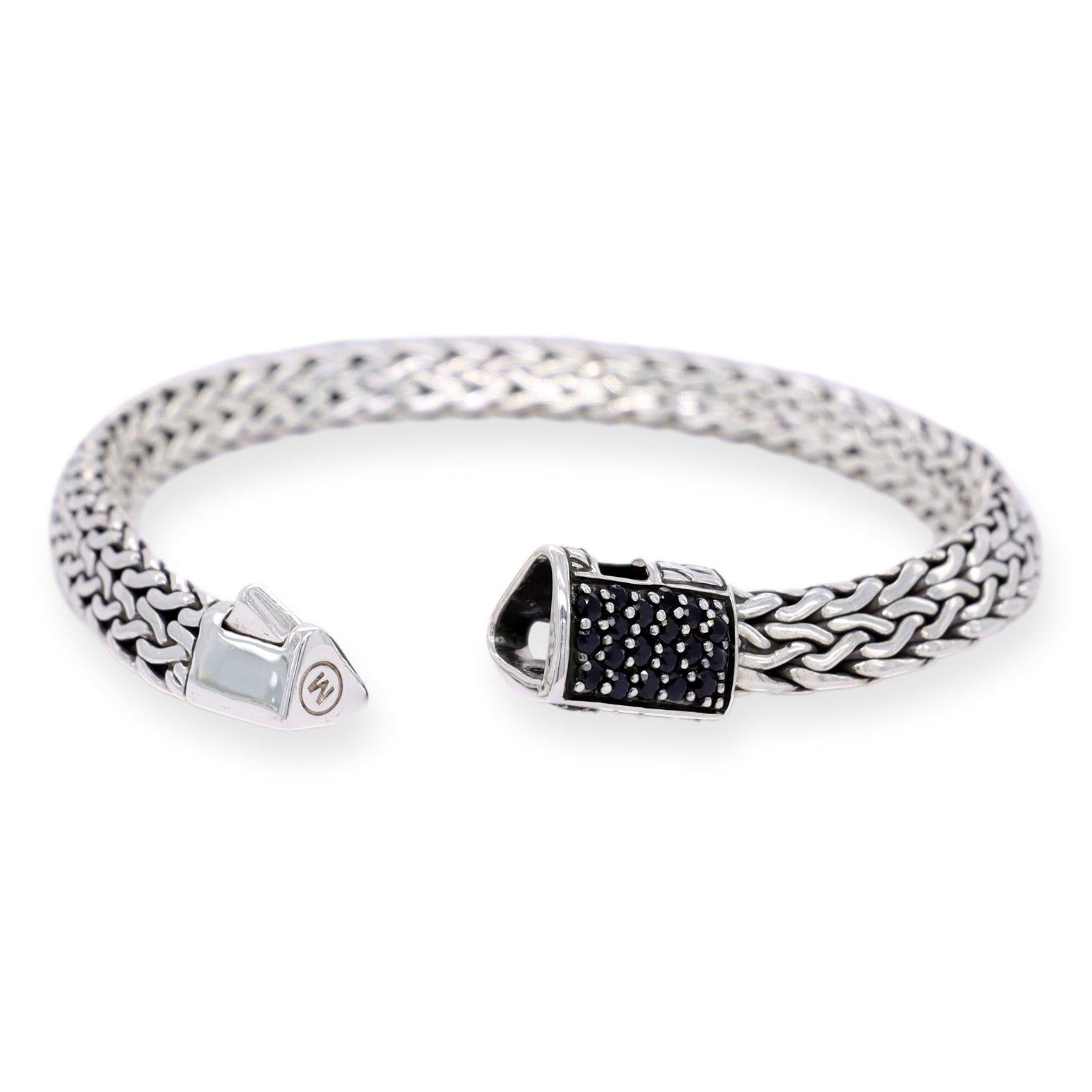 Round Cut John Hardy Sterling Silver Black Sapphire 6.5mm Tiga Chain Bracelet 7.25