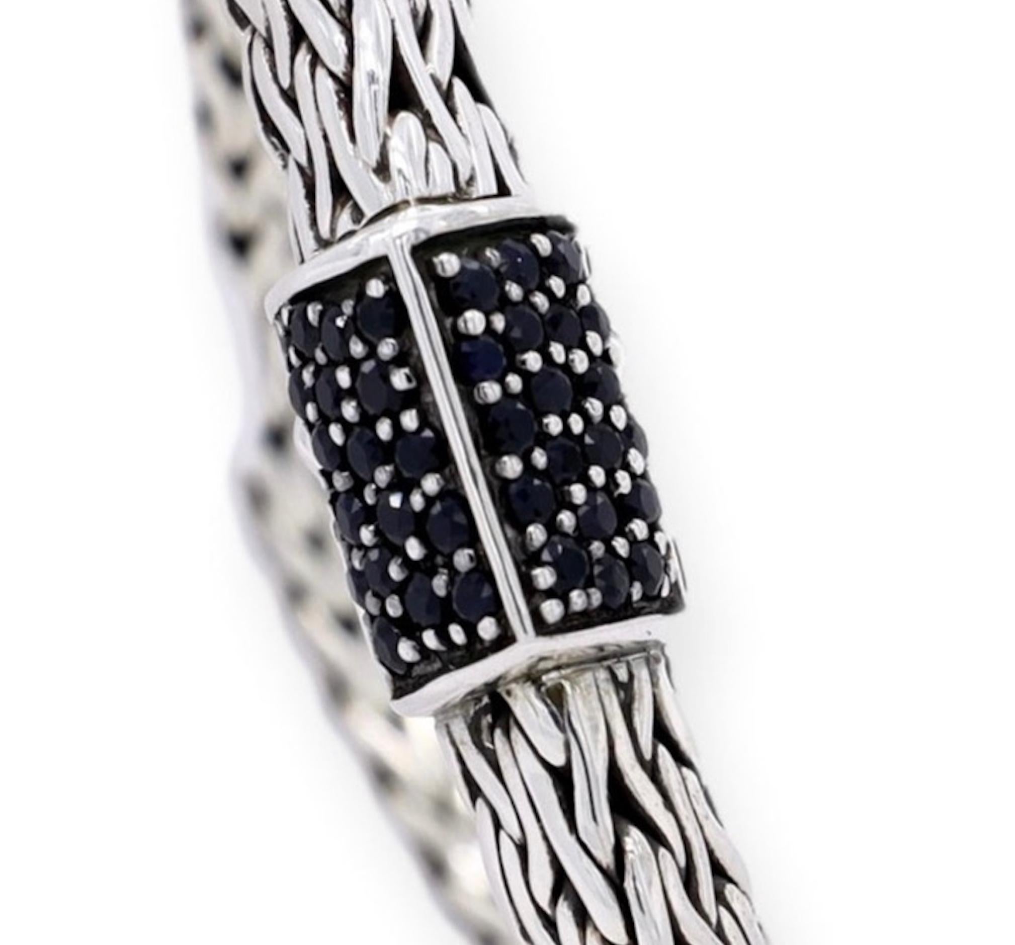 John Hardy Sterling Silver Black Sapphire 6.5mm Tiga Chain Bracelet 7.25