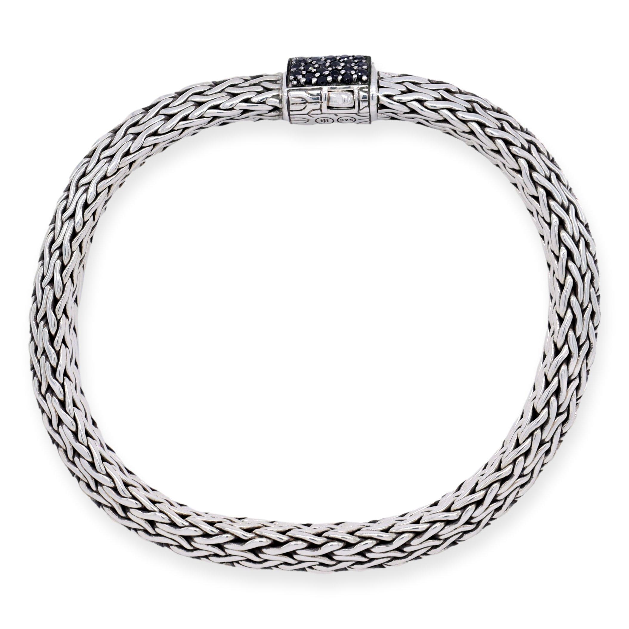 Women's or Men's John Hardy Sterling Silver Black Sapphire 6.5mm Tiga Chain Bracelet 7.25