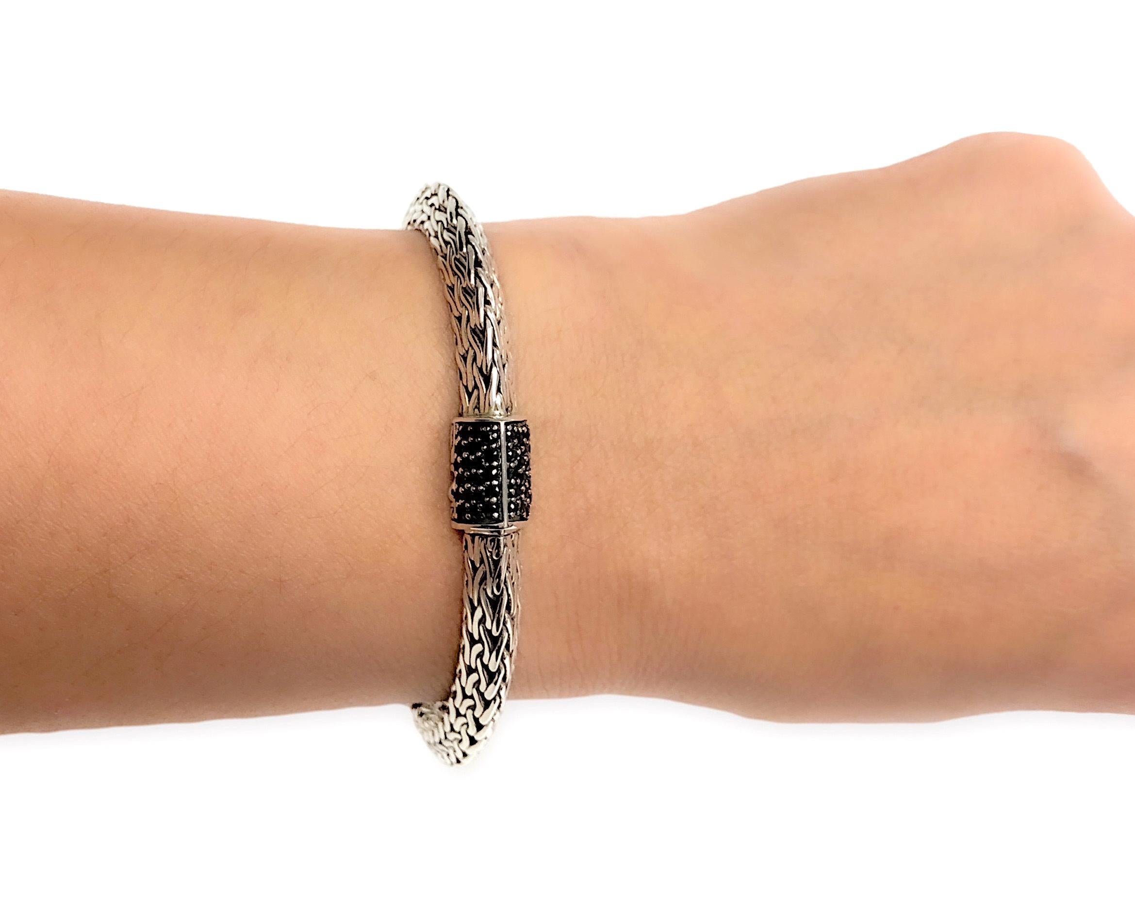 John Hardy Sterling Silver Black Sapphire 6.5mm Tiga Chain Bracelet 7.25