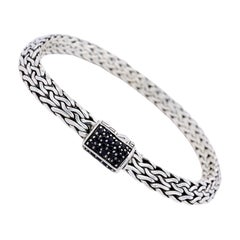 John Hardy Sterling Silver Black Sapphire 6.5mm Tiga Chain Bracelet 7.25" Long