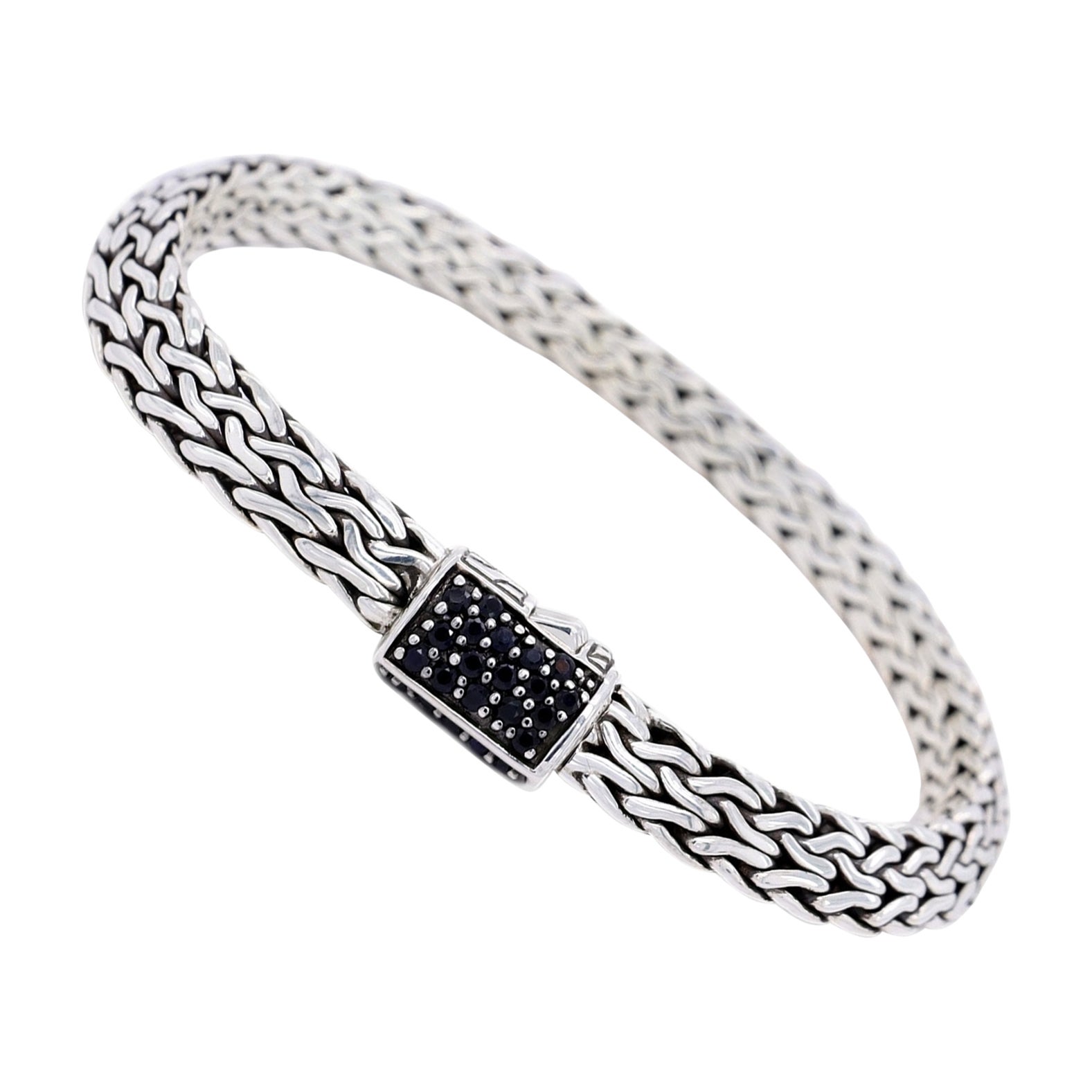 John Hardy Sterling Silver Black Sapphire 6.5mm Tiga Chain Bracelet 7.25" Long