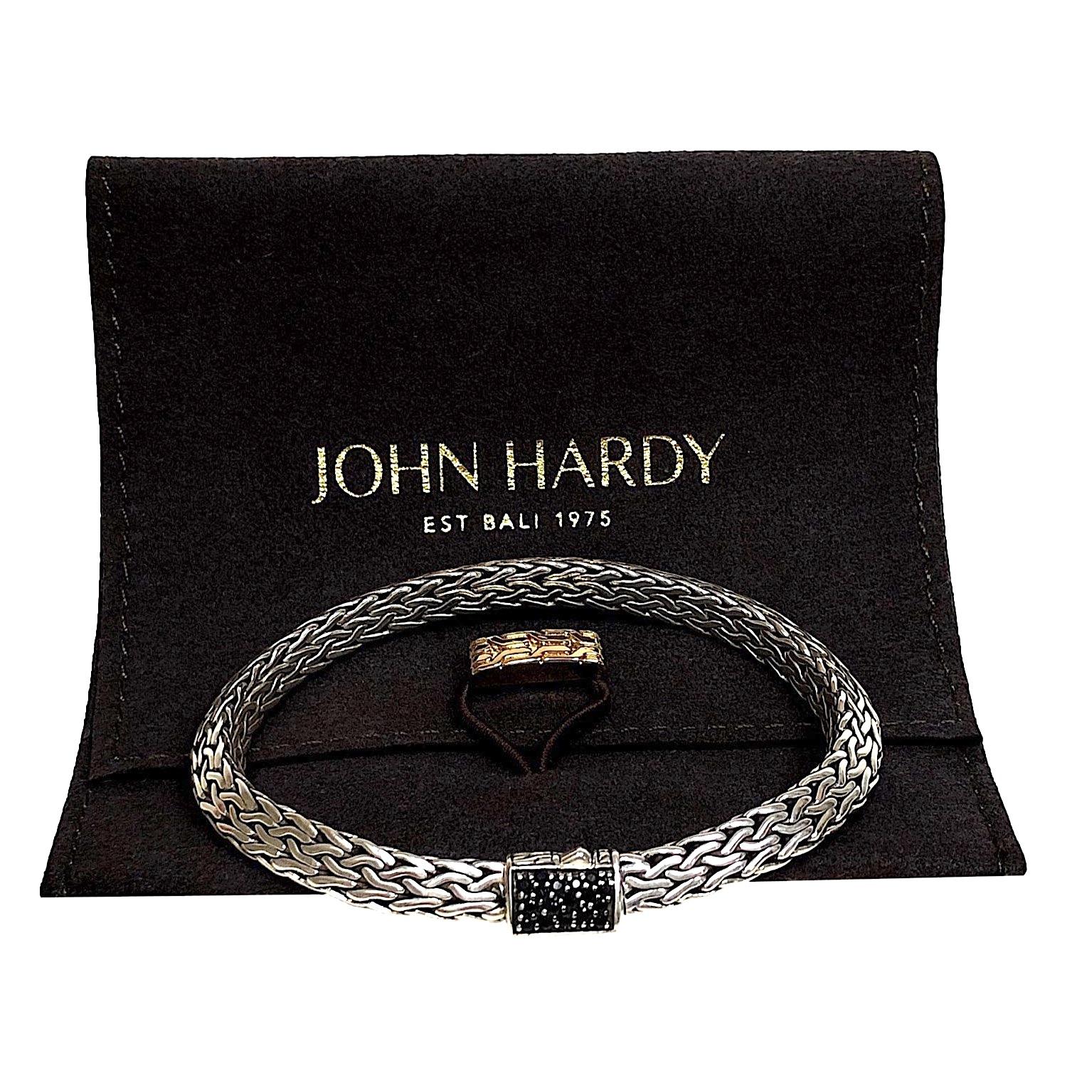 Women's or Men's John Hardy Sterling Silver Black Sapphire 6.5mm Tiga Chain Bracelet 7.25