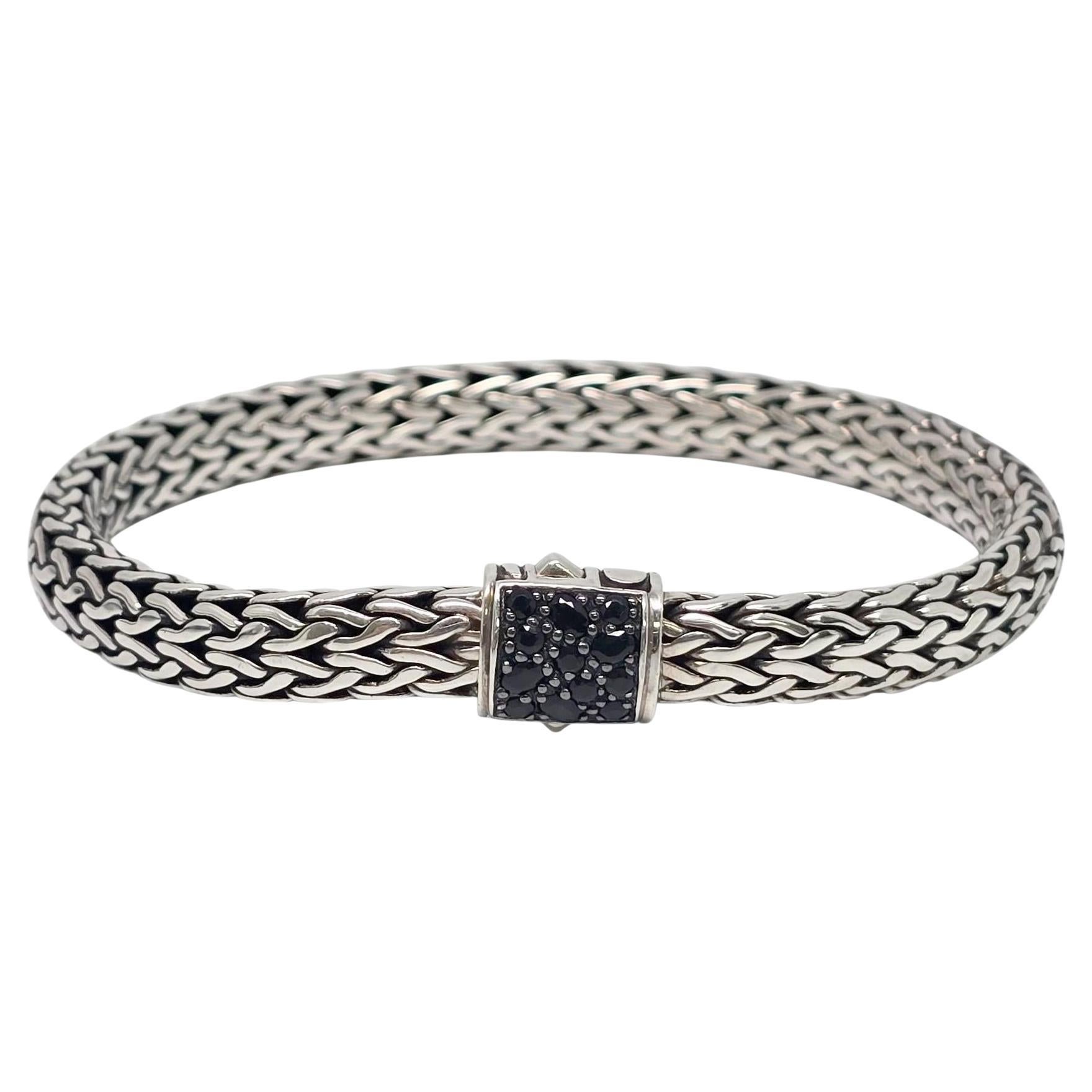 John Hardy Sterling Silver Black Sapphire Classic Chain Icon Bracelet #22214 For Sale