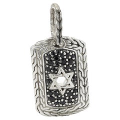 John Hardy Sterling Silver Black Sapphire Star of David Dog Tag Pendant