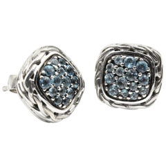 John Hardy Sterling Silver Blue Topaz Classic Chain Collection Earrings