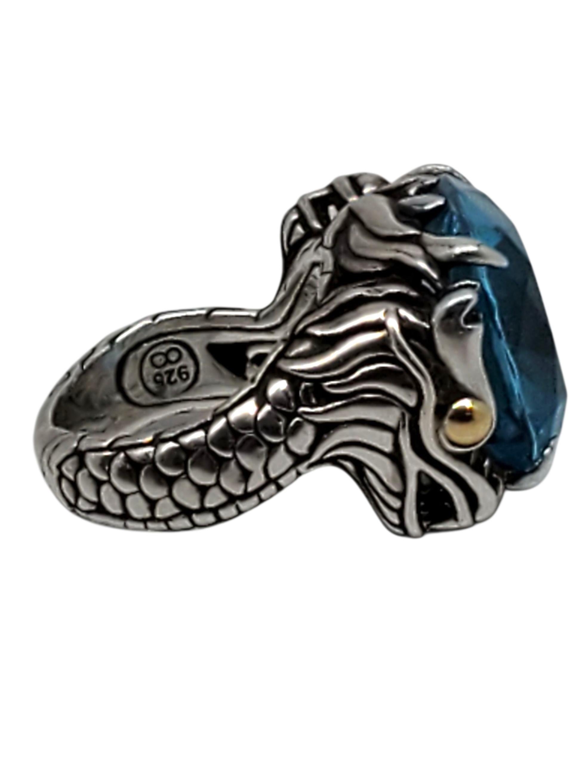 Taglio cuscino John Hardy A. Silver Anello del Drago di Topazio Blu Misura 5,75 #23609 in vendita