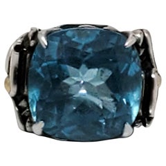 John Hardy Sterling Silver Blue Topaz Dragon Ring Size 5.75 #23609