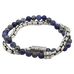 John Hardy Pulsera de plata de ley con doble vuelta de cadena y eslabones de piedra azul