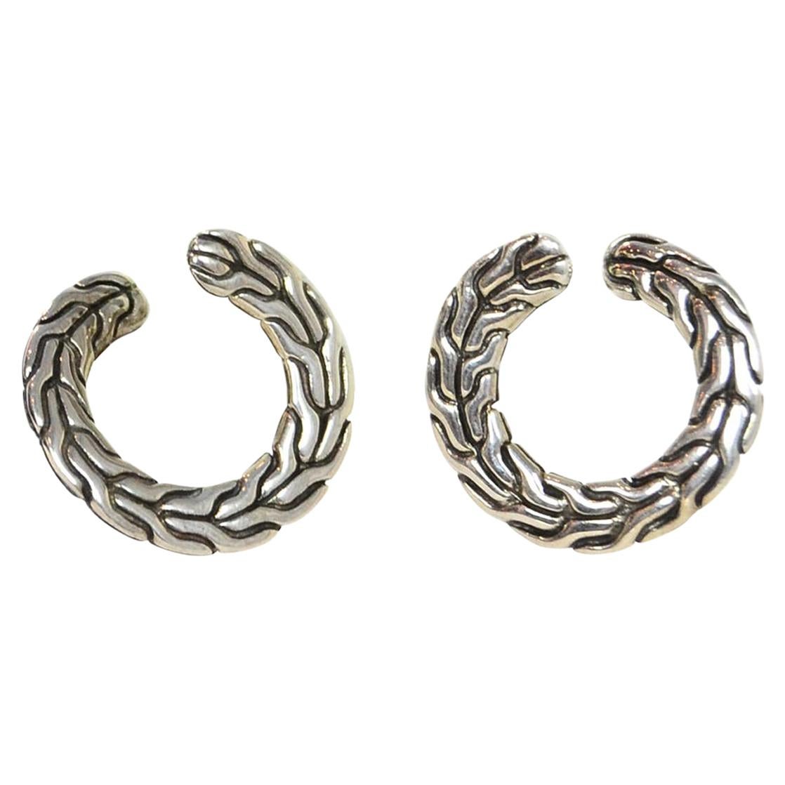 John Hardy Sterling Silver Carved Classic Chain Round Stud Earrings
