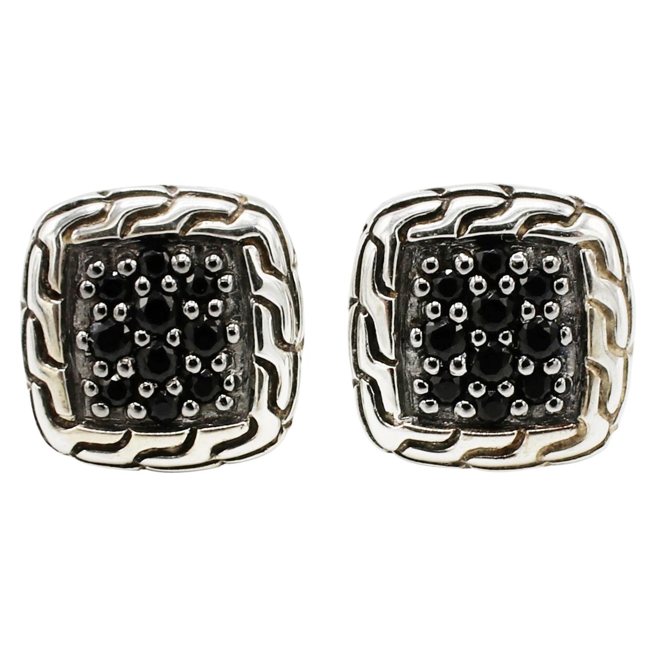John Hardy Sterling Silver Classic Chain Stud Earring with Black Sapphires