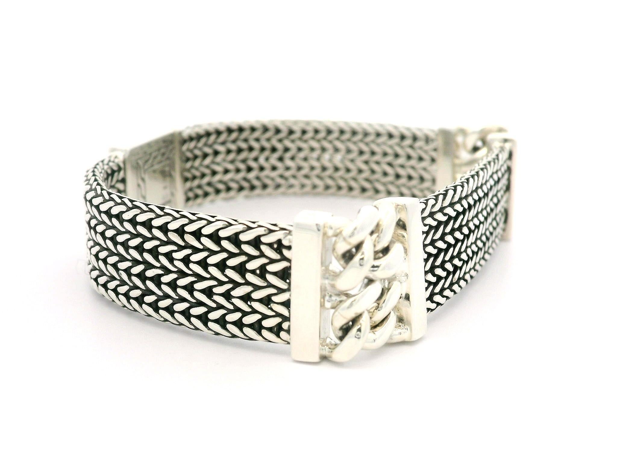 Women's John Hardy Sterling Silver Curb Station Rata Weave Chain Bracelet For Sale