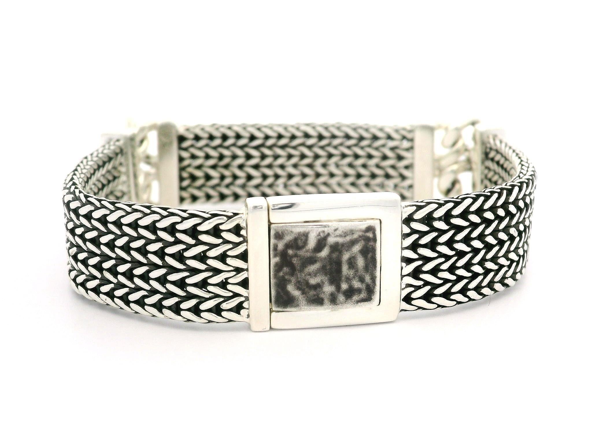 John Hardy Sterling Silver Curb Station Rata Weave Chain Bracelet For Sale 1