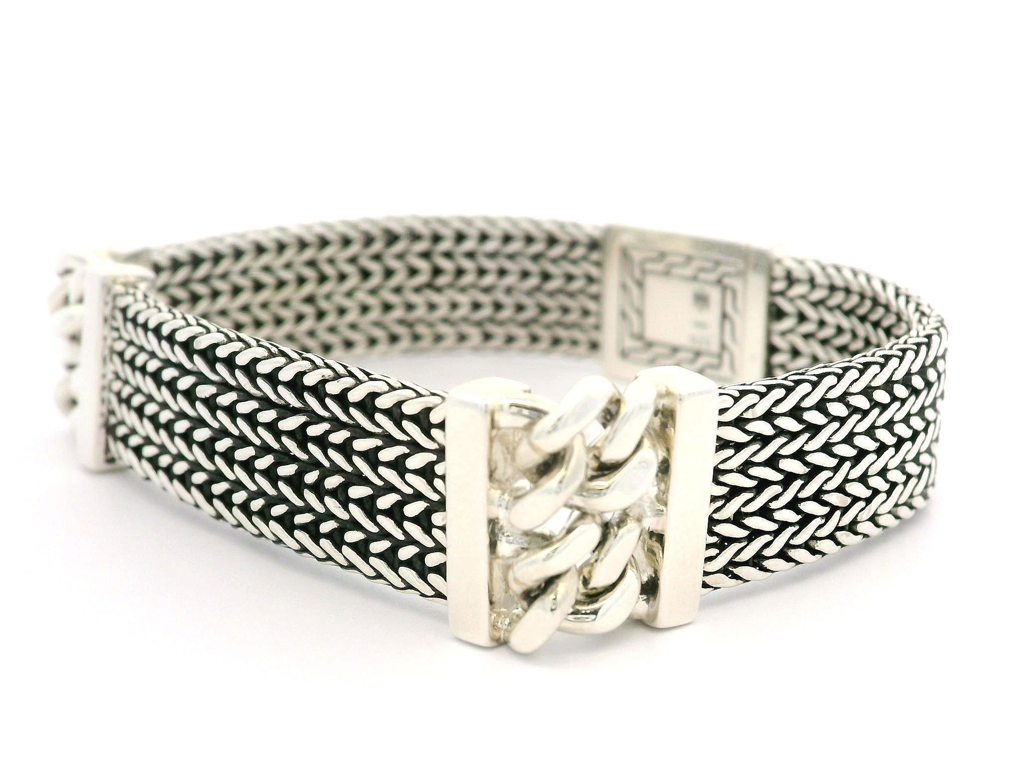 John Hardy Sterling Silver Curb Station Rata Weave Chain Bracelet For Sale 2
