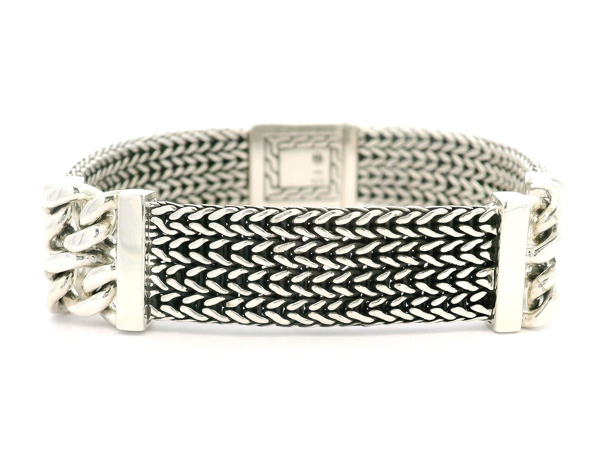 John Hardy Sterling Silver Curb Station Rata Weave Chain Bracelet