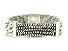 John Hardy Sterling Silver Curb Station Rata Weave Chain Bracelet