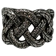 John Hardy Sterling Silver Diamond Braided Knot Ring Size 6.25 #23610