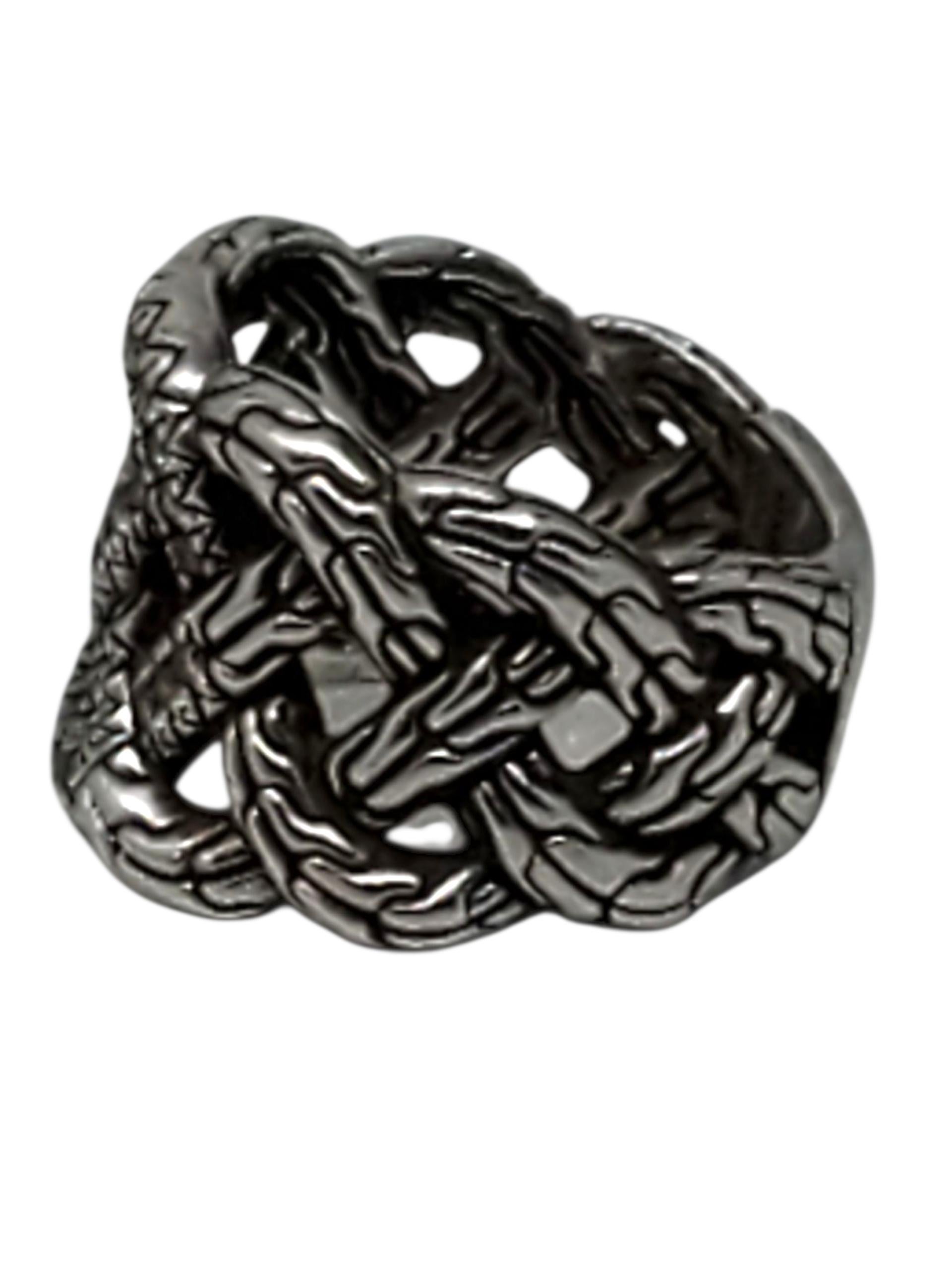 Contemporaneo John Hardy Anello con nodo intrecciato e diamante in argento sterling misura 6,25 #23610 in vendita