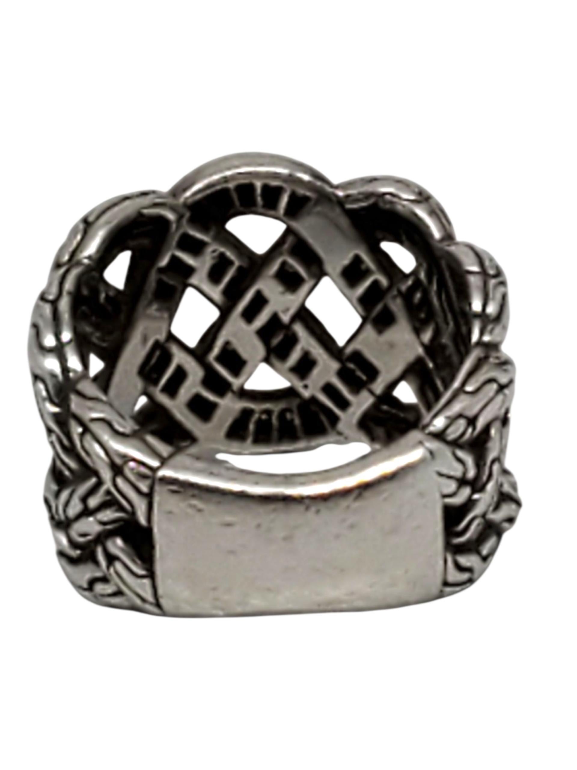 Taglio rotondo John Hardy Anello con nodo intrecciato e diamante in argento sterling misura 6,25 #23610 in vendita