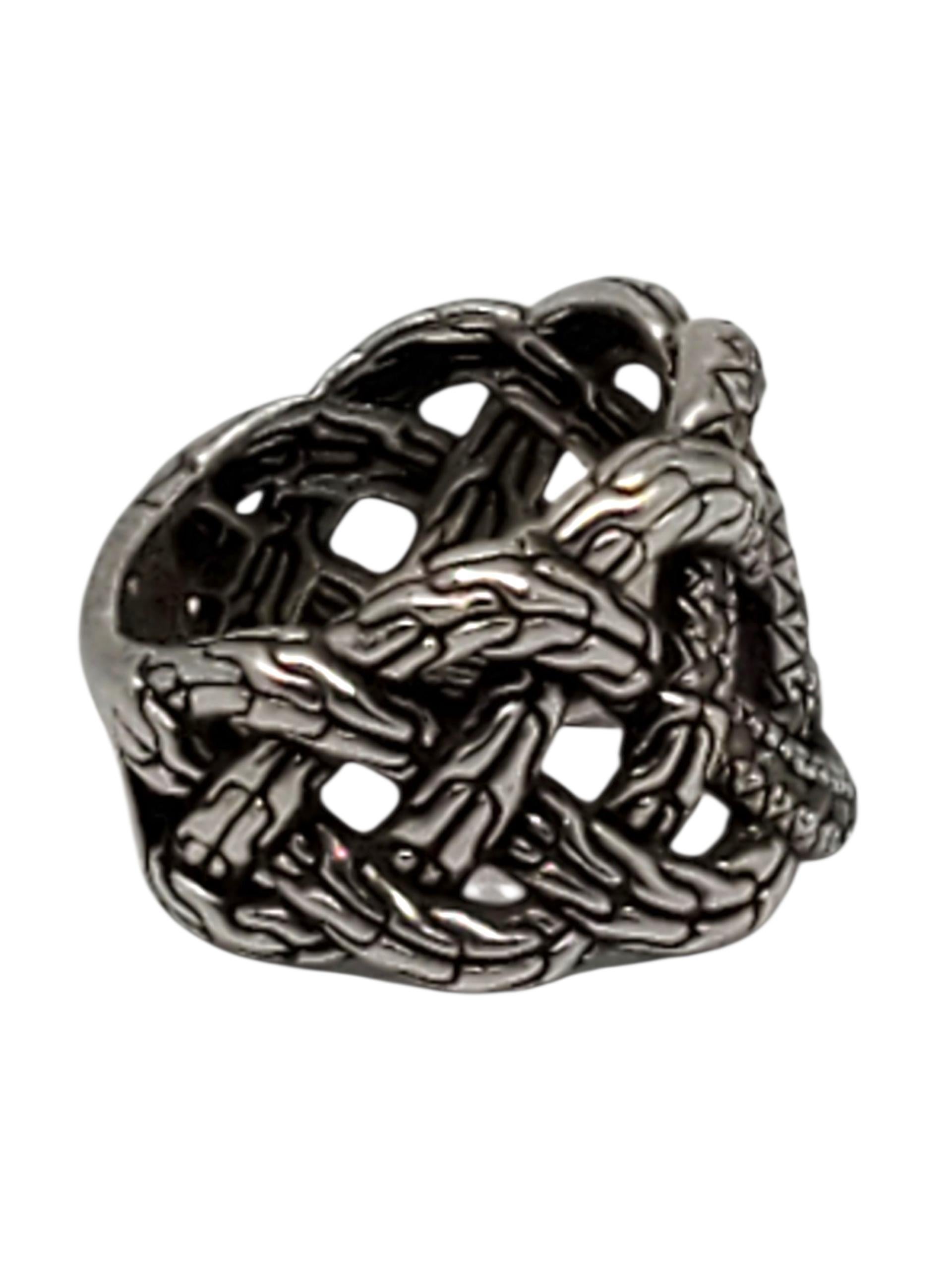 John Hardy Anello con nodo intrecciato e diamante in argento sterling misura 6,25 #23610 In condizioni buone in vendita a Washington Depot, CT