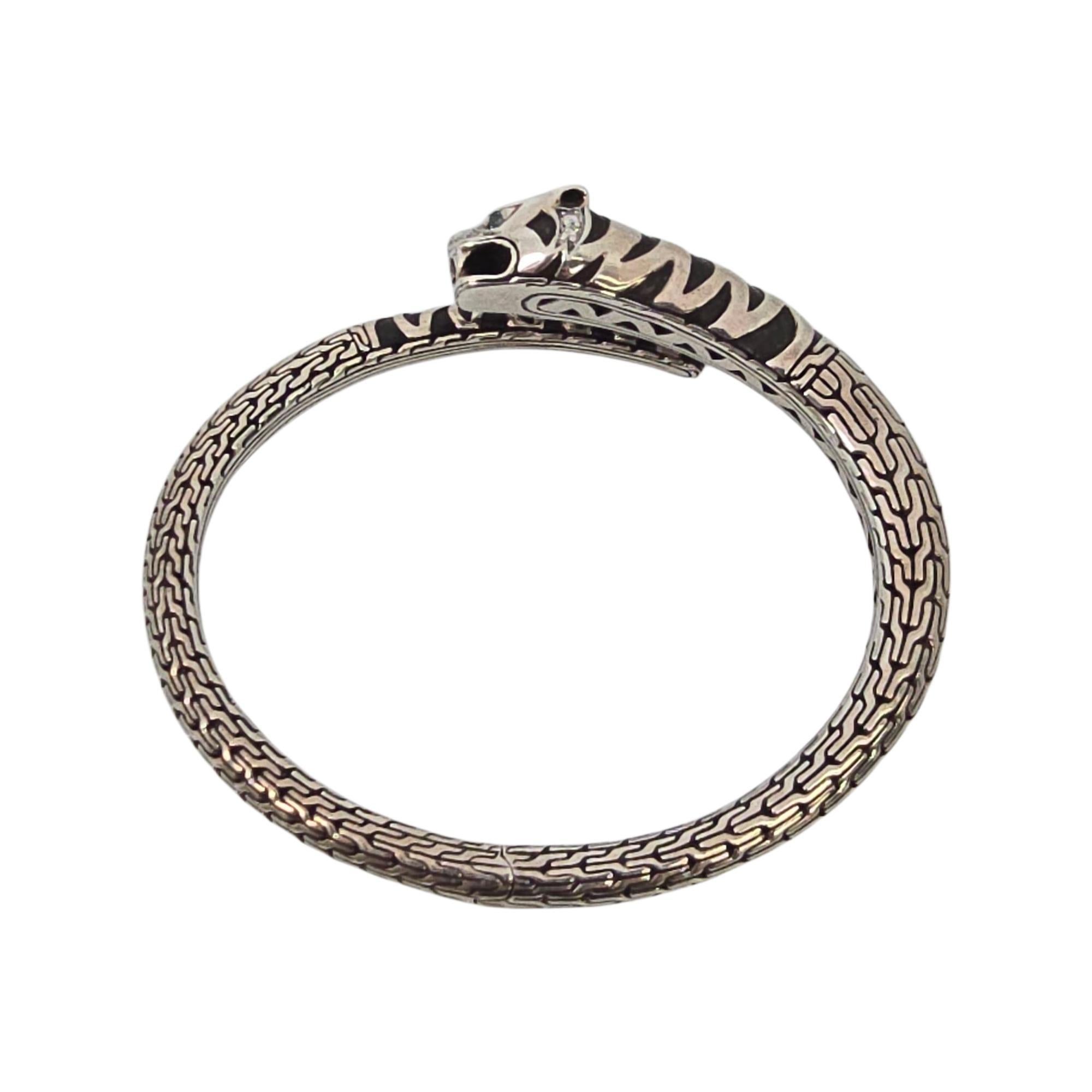 Women's John Hardy Sterling Silver Diamond Legends Macon Tiger Bangle Bracelet #22213 For Sale