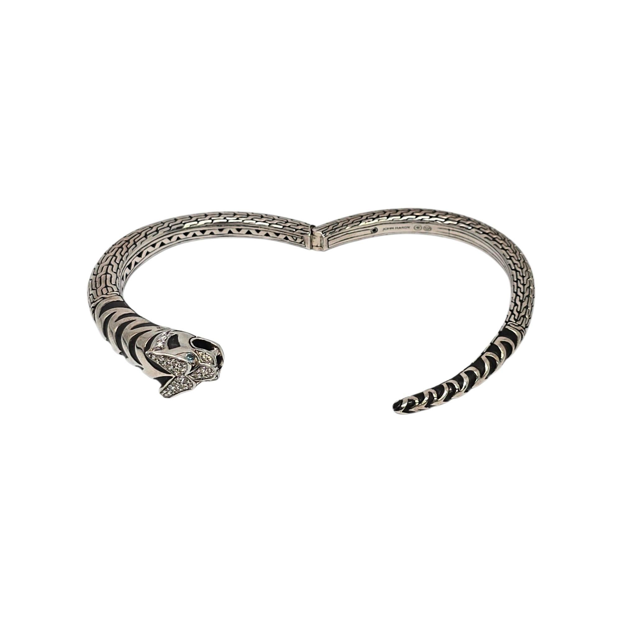 John Hardy Sterling Silver Diamond Legends Macon Tiger Bangle Bracelet #22213 For Sale 1