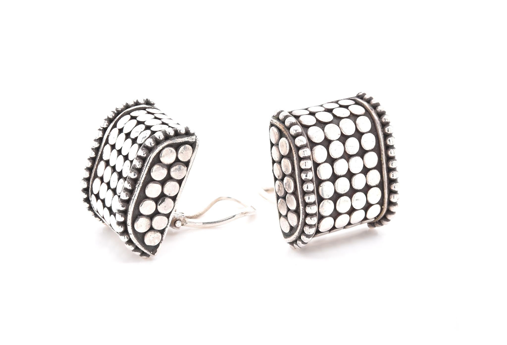 Designer: John Hardy
Collection: Dot collection
Material: sterling silver
Dimensions: earrings measure 20.84mm by 17.80mm 
Fastenings: clip-on
Weight: 17.44 grams
