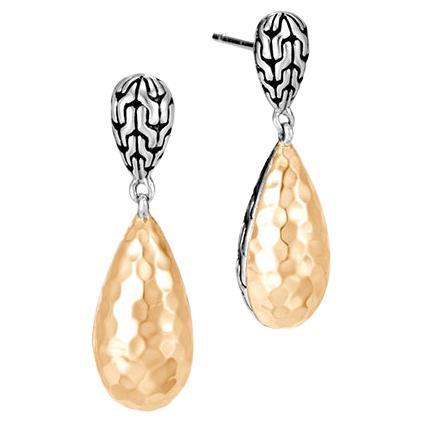 John Hardy Sterling Silver Drop Earring with Hammered Gold EZ94564 For Sale