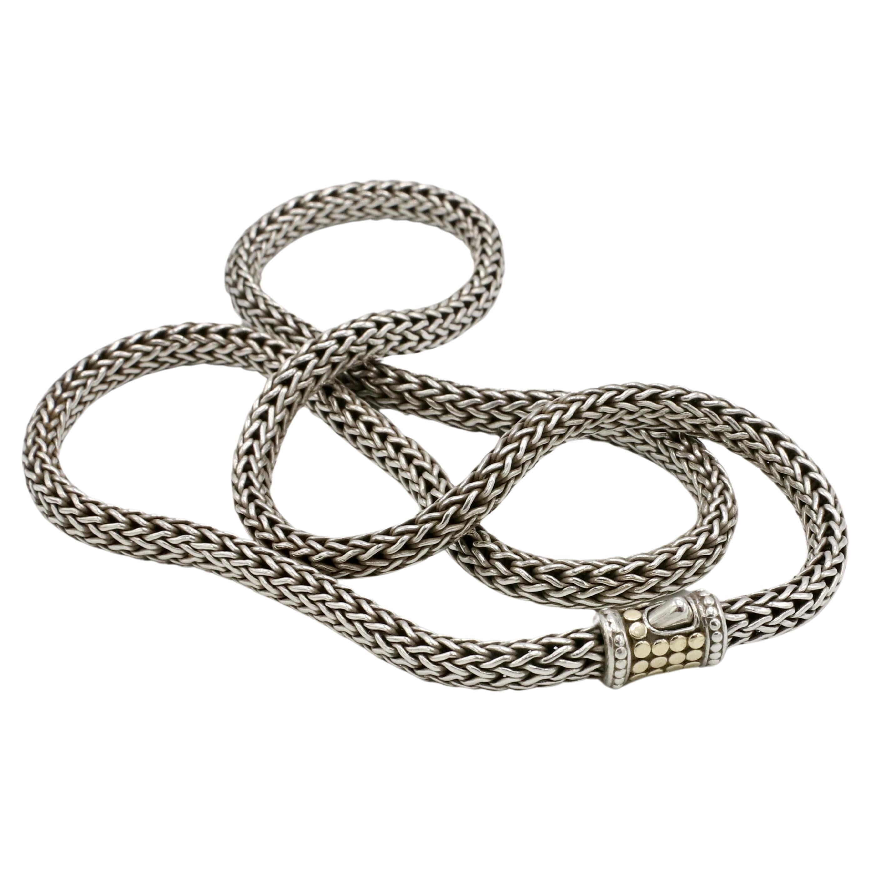 John Hardy Sterling Silver & Gold Classic Chain Dot Clasp Necklace 
Metal: Sterling silver 18k yellow gold
Weight: 36.4 grams
Length: 18 inches
Width: 5mm
