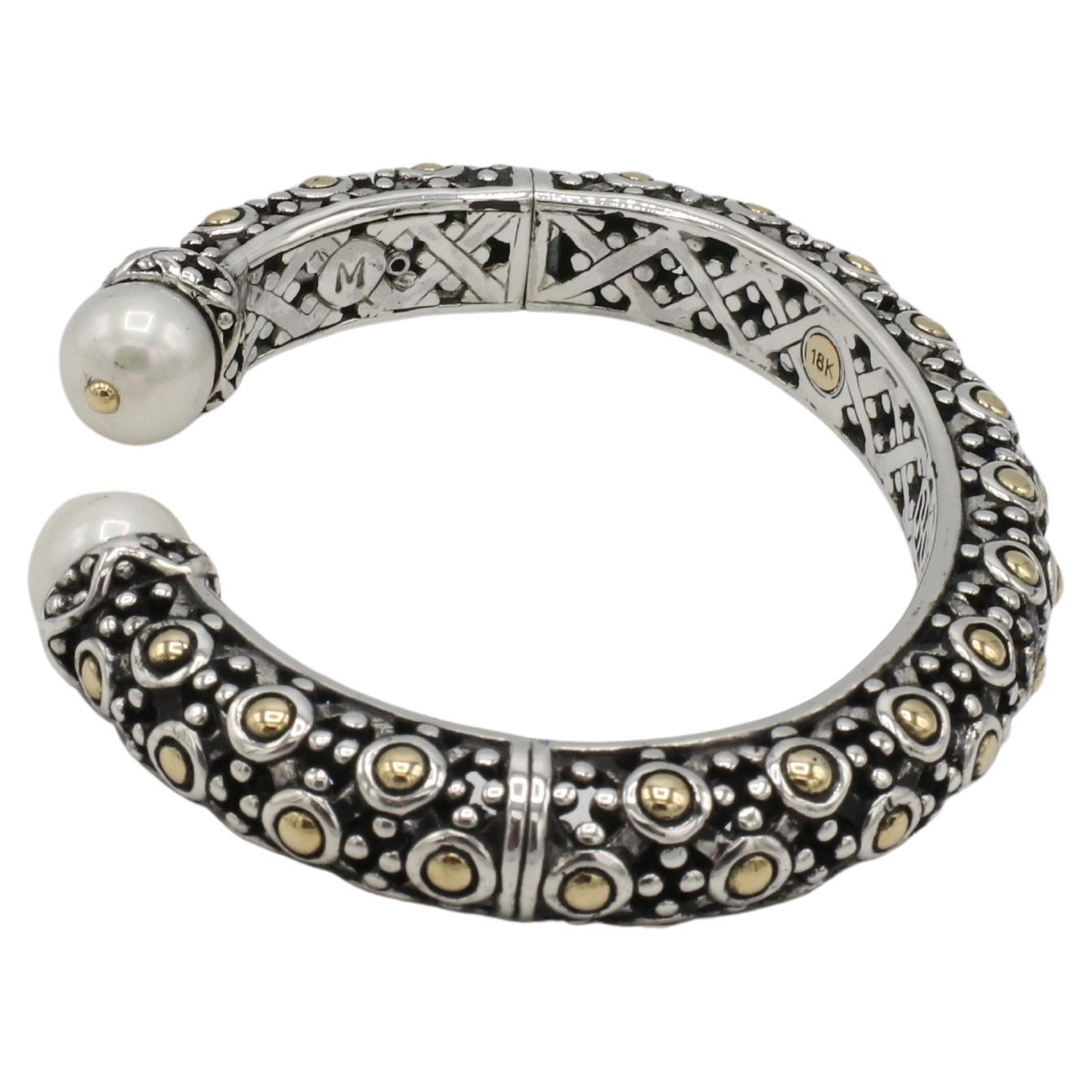 Taglio rotondo John Hardy Bracciale da polso in argento e oro con Dot Dot e Perle in vendita