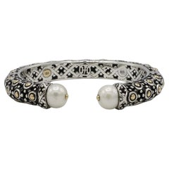 John Hardy Sterling Silver & Gold Dot Pearl Bangle Cuff Bracelet