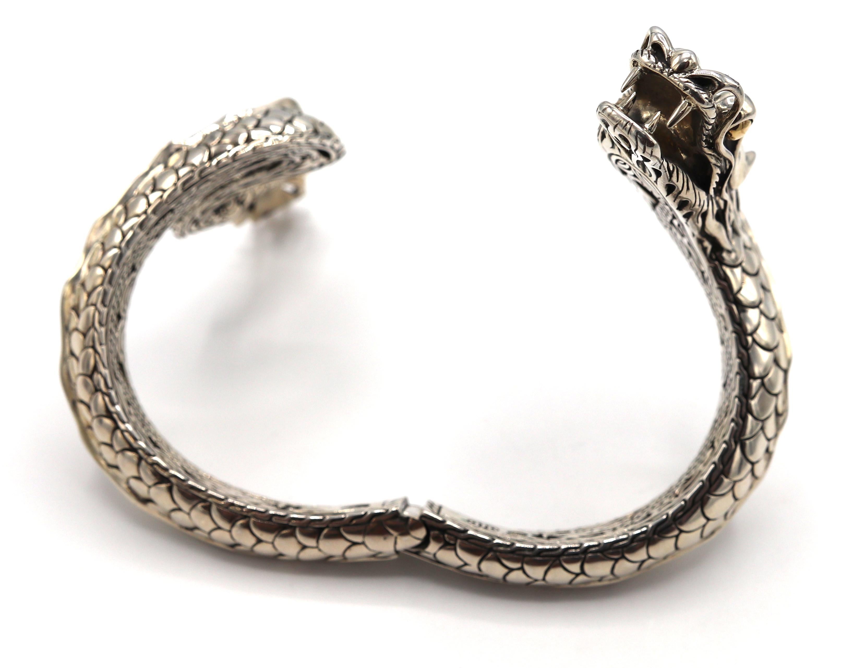 Contemporary John Hardy Sterling Silver & Gold Dragon Hinged Bangle Bracelet